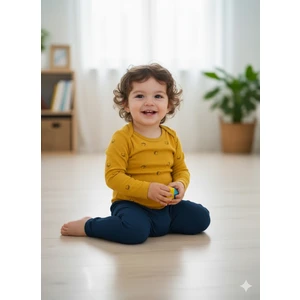 Şimo Butik Kız Erkek Çocuk Bebek Uzun Kollu Çıtçıtlı Body-Badi %100 Pamuk 3.5-4-5-6 Yaş Smile Hardal