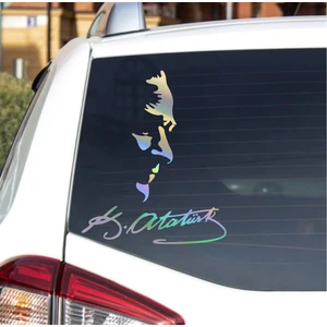 Sticker Dizayn Hologramlı Janjanlı Atatürk Silüet ve Imza Sticker 02525