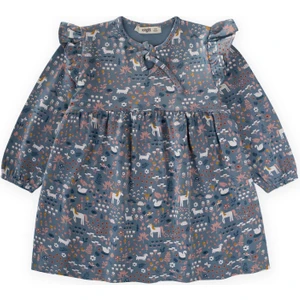 Desenli Mevsimlik Elbise 1-7 Yaş Indigo Mavi