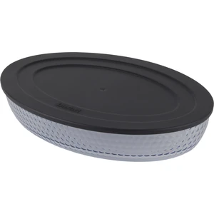 Antrasit Plastik Kapaklı Petek Desenli Büyük Oval Cam Tepsi