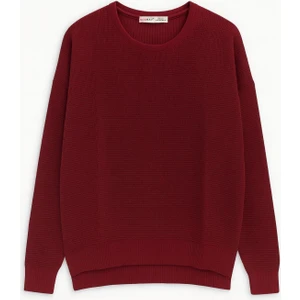 6183 Kadın Nopeli Oversize Triko İnce Basic Kazak Bordo