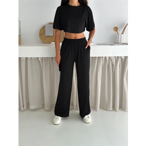 Zula Moda Kadın Iki Parça Salaş Takım – Crop Üst ve Bol Paça Pantolon – Yazlık Rahat Spor Takım