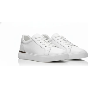 GR0437 Hakiki Deri Hafif Yüksek Eva Taban Koku Yapmaz Bağcıklı Beyaz Erkek Sneaker Ayakkabı