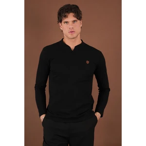 V Yaka Yırtmaç Detaylı Uzun Kollu T-Shirt