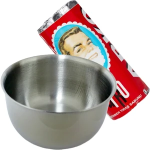 Paslanmaz Çelik Tıraş Kasesi, Berber Tıraş Tası, Sabun Köpürtme Kasesi ve Tıraş Sabunu Seti (Set-1)