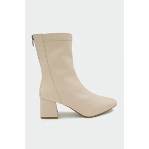 Dixi Ekru Deri Küt Burun Streç Bot