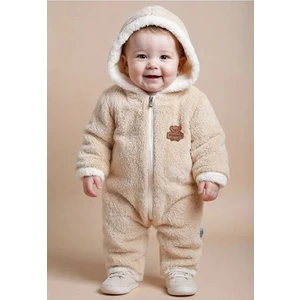 Kışlık Peluş Kapüşonlu Bebek Tulumu