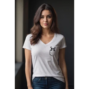 Panda Baskılı Beyaz V Yaka Tişört
