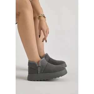 Tonny Black Kadın Füme Kalın Poli Taban Içi Astarlı Süet Görünümlü Günlük Bot