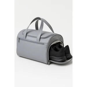 Gri Suni Deri Yan Ayakkabı Bölmeli Unisex Geniş Hacimli Seyahat Spor Fitness Spor Çantası - 00124