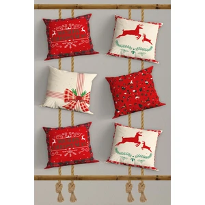 Belle Benoit 6’li Yılbaşı Desenli, Dekoratif Çift Tarafı Dijital Baskı, Yastık Kılıfı, Kırlent Kılıfı, Fermuarlı