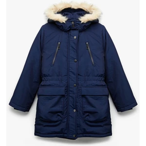 Peluş Detaylı Uzun Kollu Cepli Kapşonlu Mont