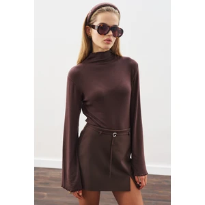 Balıkçı Yaka Bluz Acı Kahve