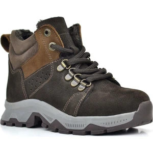 Hakiki Deri Kahverengi Fermuarlı Trekking Çocuk Bot