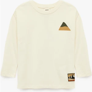 Pamuklu Uzun Kollu Bisiklet Yaka Baskılı Tişört