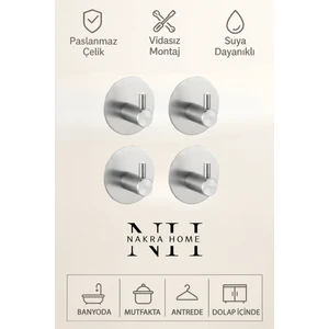 Nakra Home Paslanmaz Çelik Yapışkanlı 3 Adet Oval Duvar Askılığı | Delmeden Montaj Suya Dayanıklı Çok Amaçlı