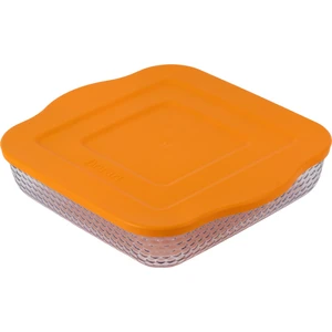 Turuncu Plastik Kapaklı Petek Desenli Kare Büyük Cam Tepsi