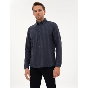 Pierre Cardin Erkek Lacivert Çizgili Regular Fit Uzun Kollu Gömlek 50312366-VR033