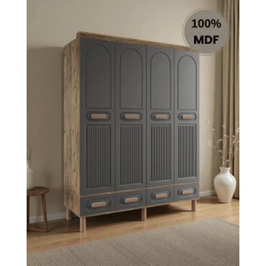 Perry 4 Kapaklı Çekmeceli Mdf Gardırop