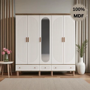 Sally 5 Kapaklı Aynalı Çekmeceli Mdf Gardırop