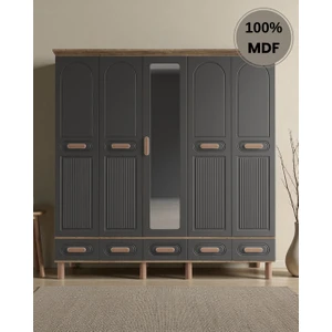 Otto 5 Kapaklı Aynalı Çekmeceli Mdf Gardırop