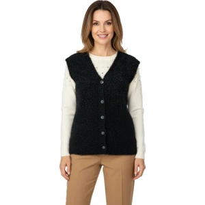 Kadın Kışlık Anne Yelek Simli Yumuşak Pamuklu Triko Örme Model Önden Düğmeli Cepli Rahat