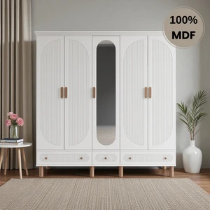 Sally 5 Kapaklı Aynalı Çekmeceli Mdf Gardırop