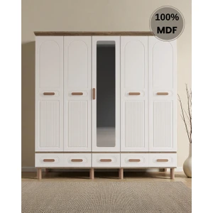 Otto 5 Kapaklı Aynalı Çekmeceli Mdf Gardırop