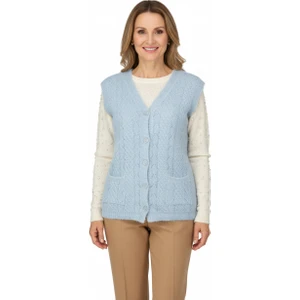 Kadın Kışlık Anne Yelek Simli Yumuşak Pamuklu Triko Örme Model Önden Düğmeli Cepli Rahat