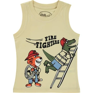 Civil Boys Fıre Fıghters Baskılı Sıfır Kol 2-5 Yaş Tişört - Bej2-3 Yaş