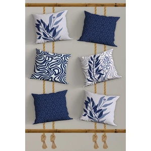 Belle Benoit 6’li Lacivert Beyaz, Dekoratif Çift Tarafı Dijital Baskı, Yastık Kılıfı, Kırlent Kılıfı, Fermuarlı