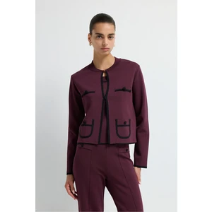 Adl Şerit Detaylı Triko Hırka Murdum 13445585000