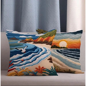 Alkan Homes 2 Li Kombin Nakış Desen Deniz Manzara Dijital Baskılı Kırlent Kılıfı