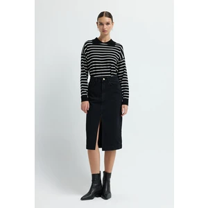 Adl Önü Yırtmaçlı Denim Etek Siyah 12744445001