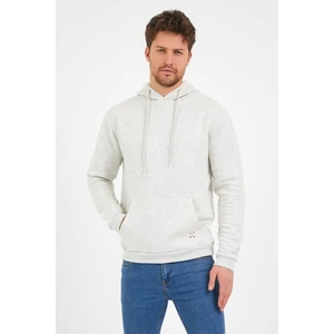 Polo State Erkek Kapüşonlu Kanguru Cep 3 İplik Sweatshirt  Kar Melanj