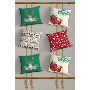 Belle Benoit 6’li Yılbaşı Desenli, Dekoratif Çift Tarafı Dijital Baskı, Yastık Kılıfı, Kırlent Kılıfı, Fermuarlı