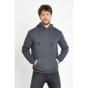 Polo State Erkek Kapüşonlu Kanguru Cep 3 İplik Sweatshirt Antrasit