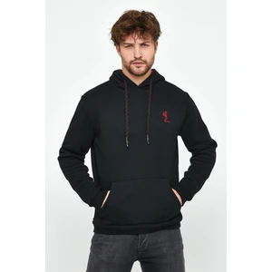 Polo State Erkek İskelet Nakışlı 3 İplik Kapüşonlu Sweatshirt Siyah