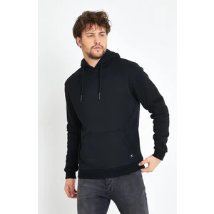 Polo State Erkek Kapüşonlu Kanguru Cep 3 İplik Sweatshirt Siyah