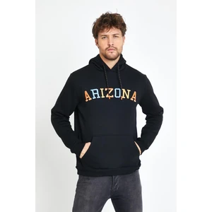 Polo State Erkek 3 İplik Pamuklu İçi Polarlı Regular Fit Nakışlı Kapüşonlu Kanguru Cepli Siyah Sweatshirt