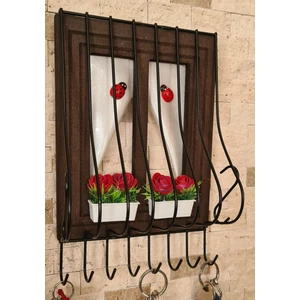 Royal Hediyelik 21X16CM Dekoratif Ahşap Pencere Modelli, Çiçek Saksılı, Uğur Böcekli, Duvar Anahtarlığı