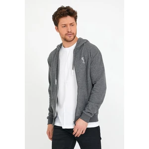 Polo State Erkek 3 İplik Pamuklu Regular Fit Nakışlı Fermuarlı Kapüşonlu Cepli Antrasit Sweatshirt