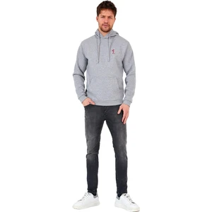 Polo State Erkek İskelet Nakışlı 3 İplik Kapüşonlu Sweatshirt Gri