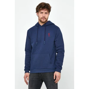 Polo State Erkek İskelet Nakışlı 3 İplik Kapüşonlu Sweatshirt İndigo