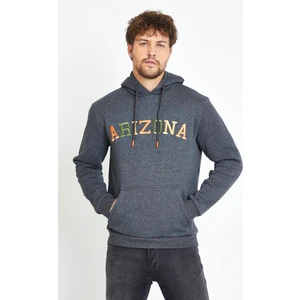 Polo State Erkek 3 İplik Pamuklu İçi Polarlı Regular Fit Nakışlı Kapüşonlu Kanguru Cepli Antrasit Sweatshirt