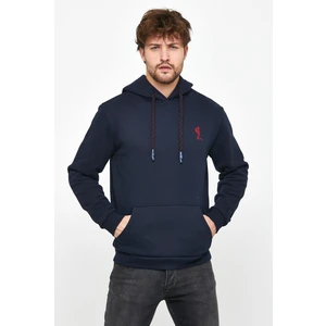 Polo State Erkek İskelet Nakışlı 3 İplik Kapüşonlu Sweatshirt Lacivert