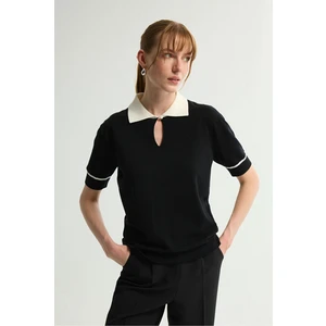 Love My Body Yakası Düğmeli Triko Kazak Siyah 139L9132001