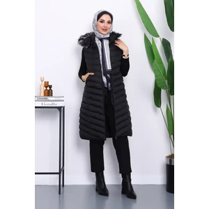 İmaj Butik Siyah Kapüşonlu Uzun Şişme Yelek