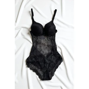 Siyah Dantelli Dolgulu Bodysuit Babydoll