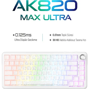 AK820 Max Ultra 3 Modlu Manyetik Switch Klavye-8+8k Tepkime SÜRESI-128 K Tarama Hızı Web Driver